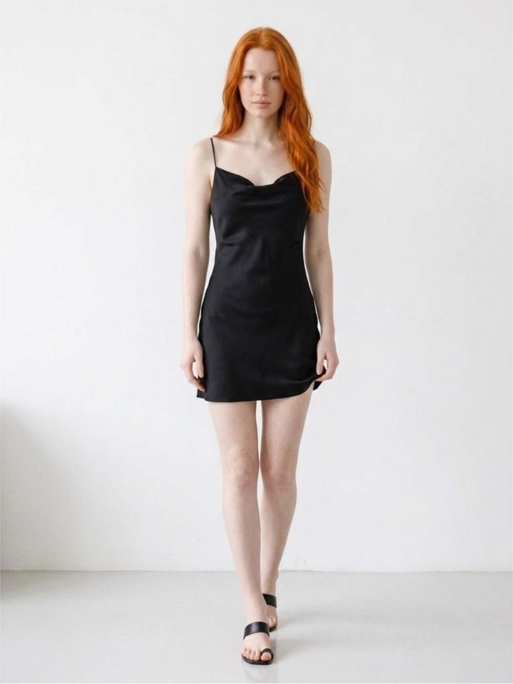 Zaful Black Satin Cowl Neck Mini Slip Dress